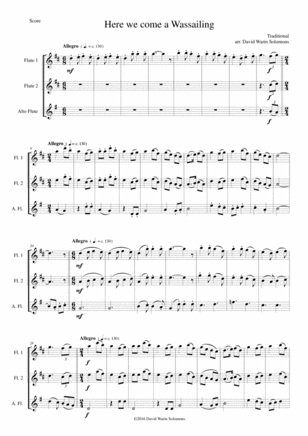 Here we come a-wassailing for flute trio (arr. David Warin Solomons)