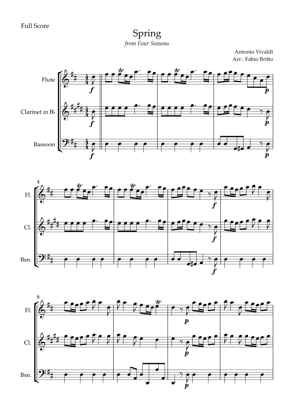 Spring (from Four Seasons of Antonio Vivaldi) for Woodwind Trio (arr. Fabio Britto)
