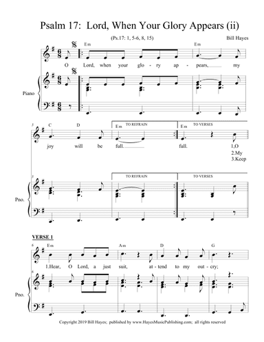 Psalm 17:  Lord, When Your Glory Appears  (piano/vocal)