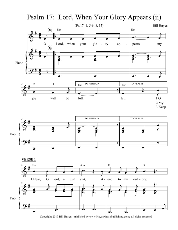 Psalm 17:  Lord, When Your Glory Appears  (piano/vocal)