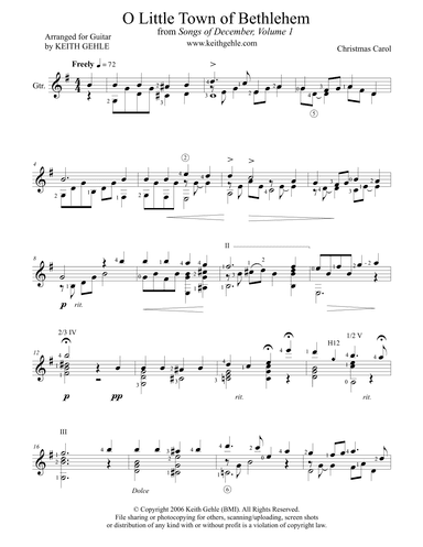 "O Little Town of Bethlehem" for classical fingerstyle guitar (arr. Keith W. Gehle)