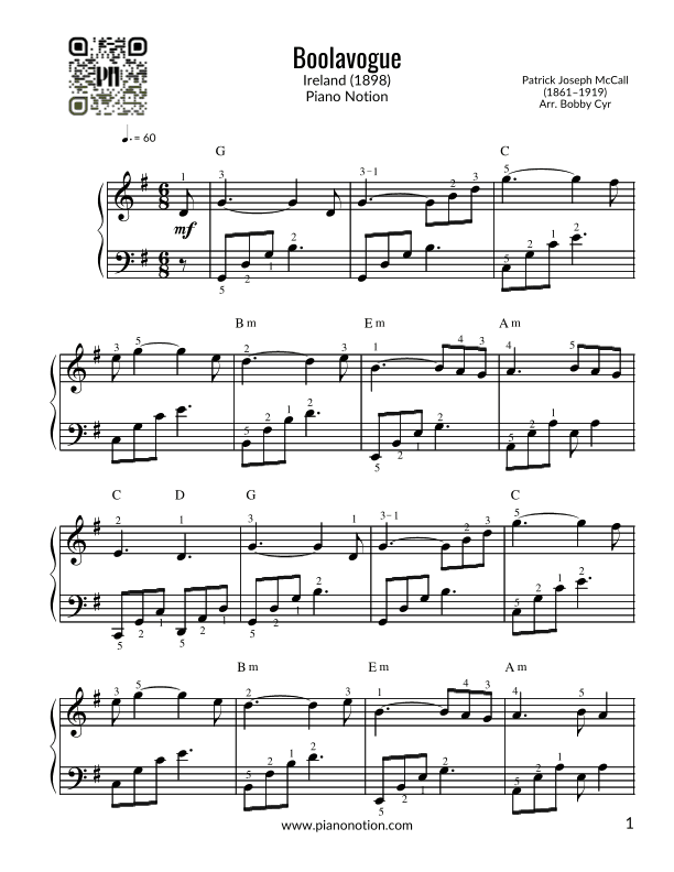 Boolavogue (Easy Piano) (arr. Bobby Cyr - Piano Notion)
