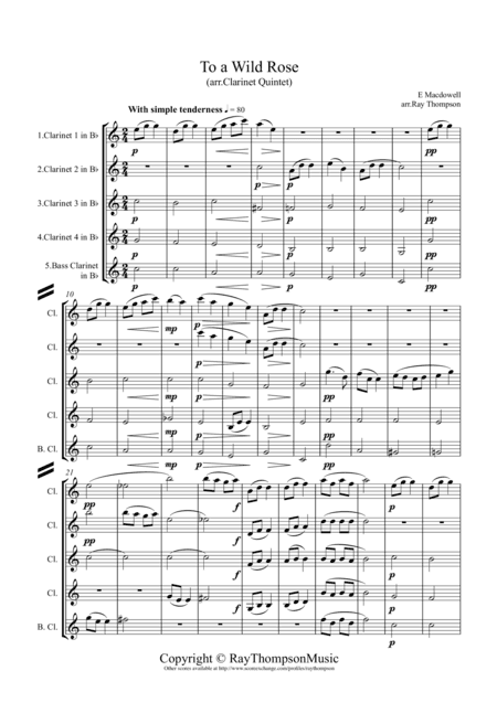 MacDowell: Woodland Sketches Op.51 No.1 "To a Wild Rose"  - clarinet quintet (arr. Ray Thompson)