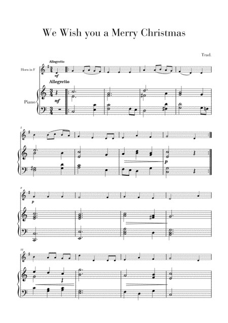 We Wish you a Merry Christmas for Horn in F and Piano (arr. Cadenza Editions)