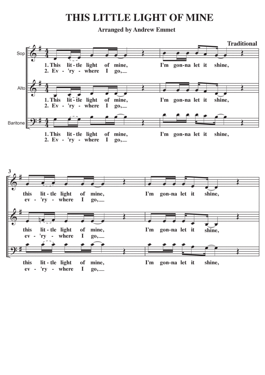 This Little Light Of Mine A Cappella SAB (arr. Andrew Emmet)