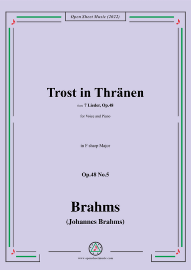 Brahms-Trost in Thränen,Op.48 No.5 in F sharp Major (arr. OSM Press)
