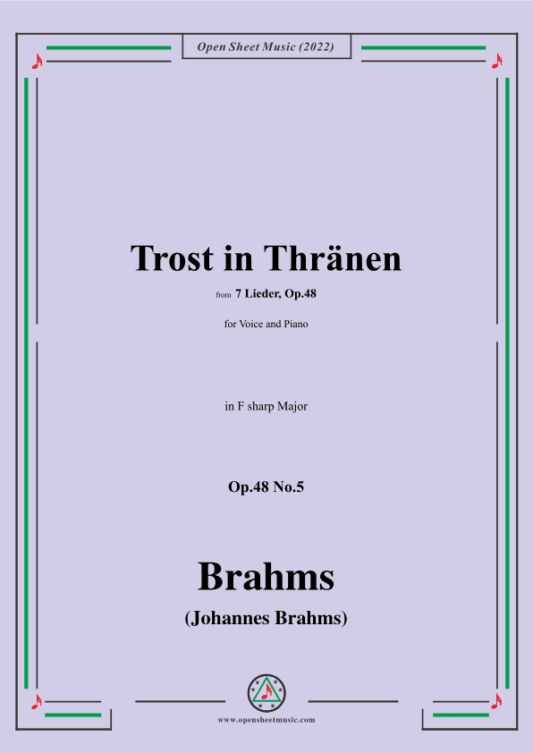 Brahms-Trost in Thränen,Op.48 No.5 in F sharp Major (arr. OSM Press)