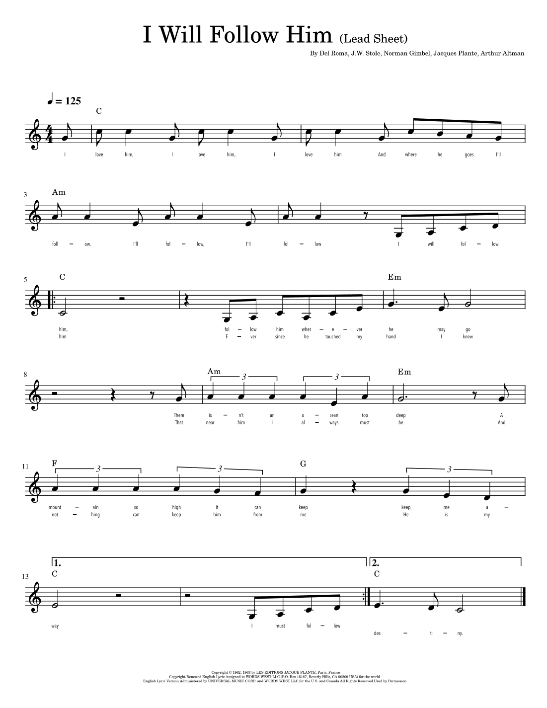 I Will Follow Him (i Will Follow You) (arr. AJ Tan)