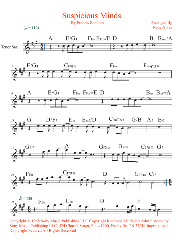 Suspicious Minds (arr. Rene Alves)