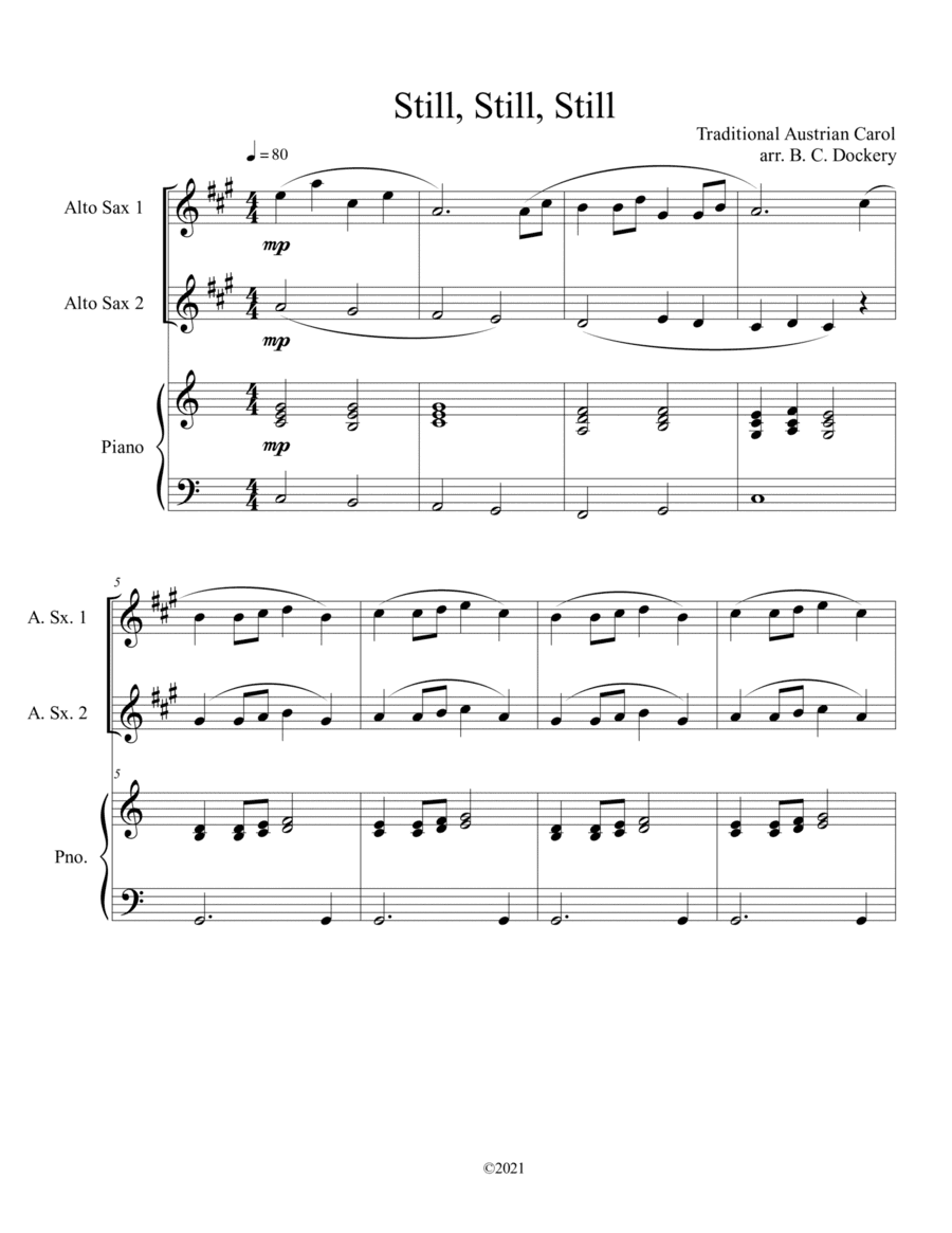 Still, Still, Still (Alto Sax Duet) with optional piano accompaniment (arr. B. C. Dockery)