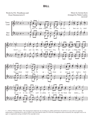 Bill (arr. Walter Latzko)