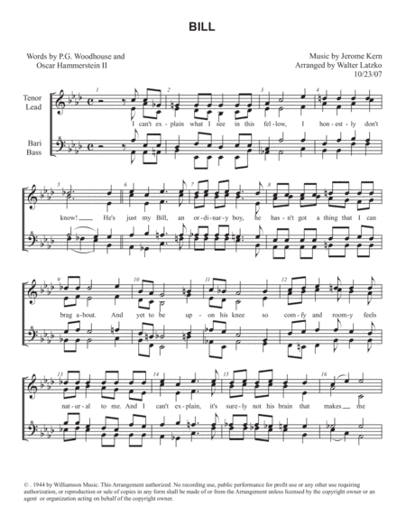Bill (arr. Walter Latzko)