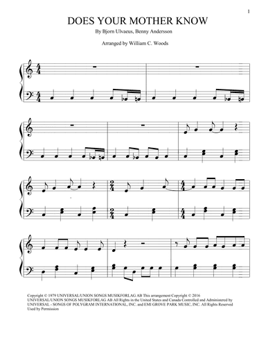 Does Your Mother Know (arr. William C. Woods)