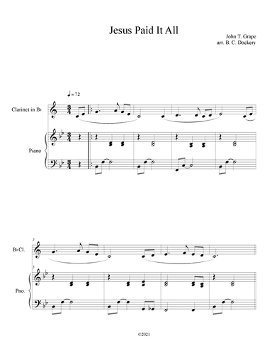 Jesus Paid It All (Clarinet Solo with Piano Accompaniment) (arr. B. C. Dockery)