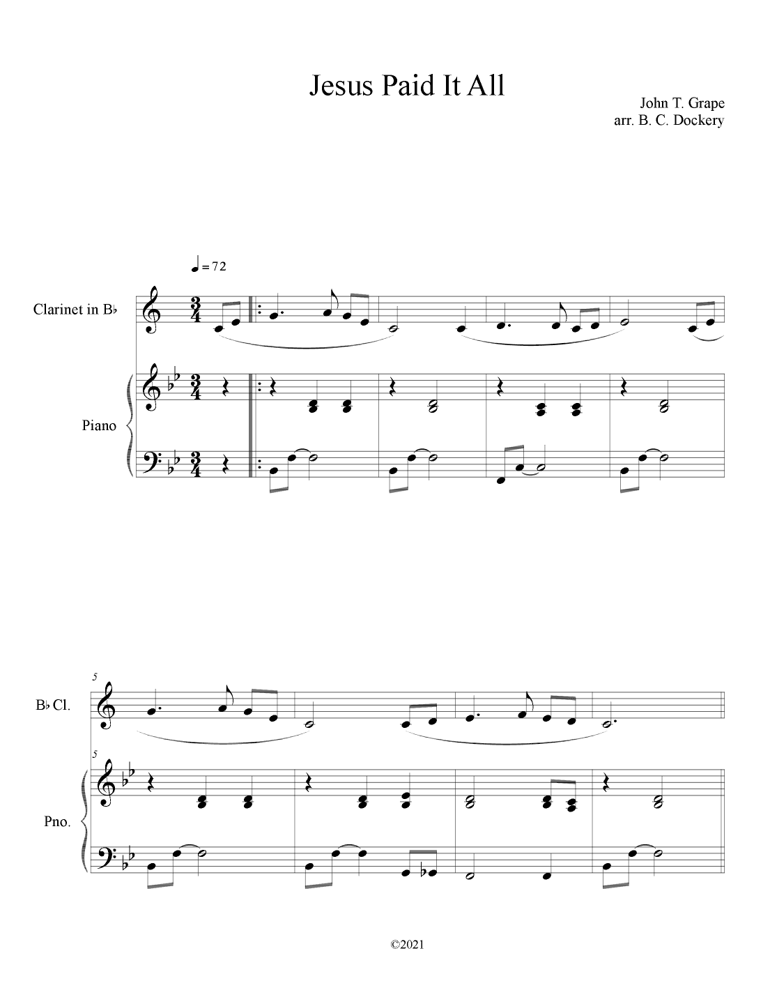 Jesus Paid It All (Clarinet Solo with Piano Accompaniment) (arr. B. C. Dockery)