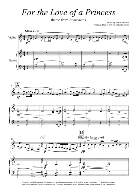 For The Love Of A Princess  from the Twentieth Century Fox Motion Picture BRAVEHEART (arr. Robert Newth)