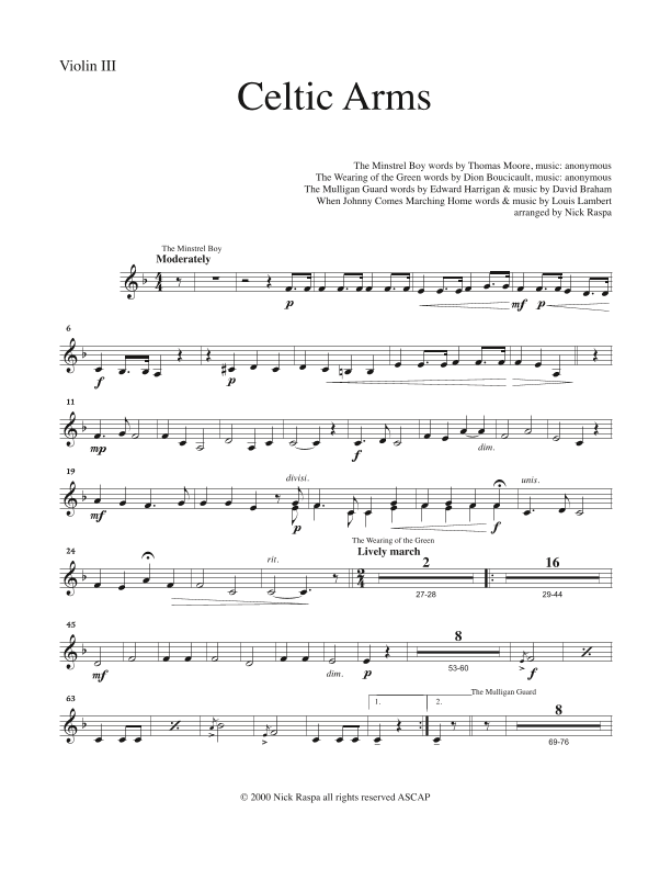 Celtic Arms - Violin III part (arr. Nick Raspa)