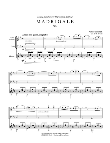 Madrigale for violin/flute, cello and guitar (arr. K. Krantz)