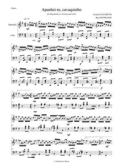 Apanei-te, cavaquinho for Mandolin (or Violin) and Cello (arr. Ben Nicholson, Nicholson's Music)