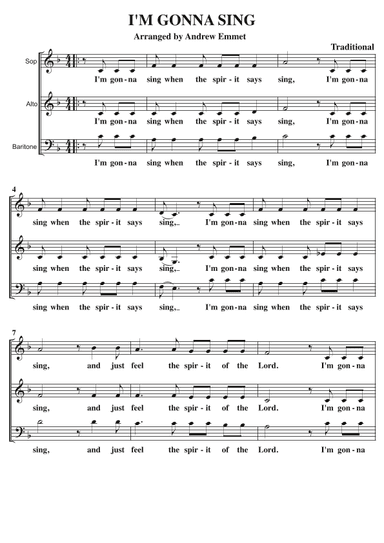 I'm Gonna Sing Gospel A Cappella SAB (arr. Andrew Emmet)