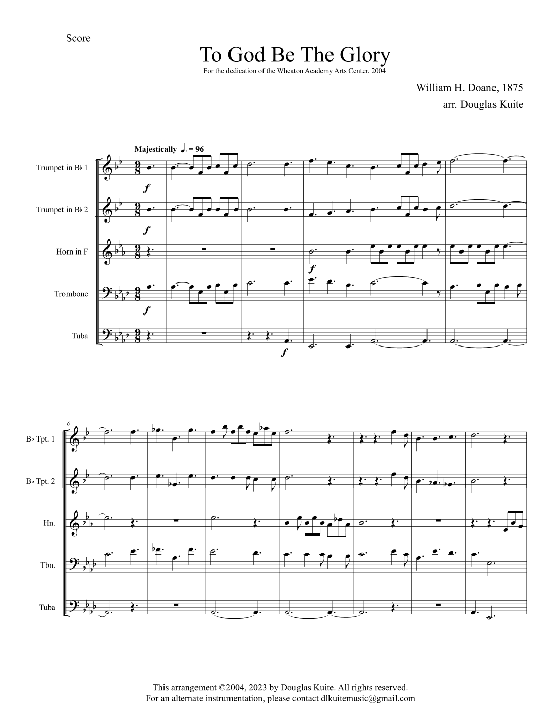 "To God Be The Glory" for brass quintet (arr. Douglas Kuite)