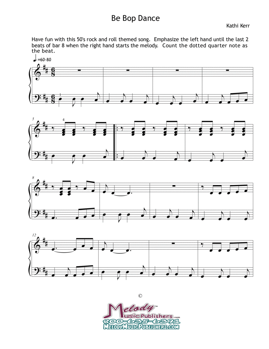 Piano solo late intermediate - "Be-Bop Dance"