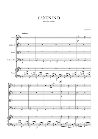Canon in D for String Quartet and Piano (arr. Cadenza Editions)