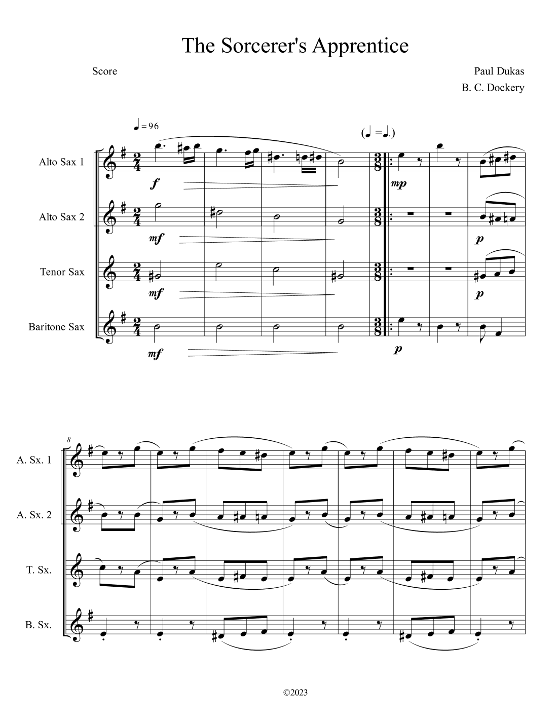 The Sorcerer's Apprentice (Saxophone Quartet) (arr. B. C. Dockery)