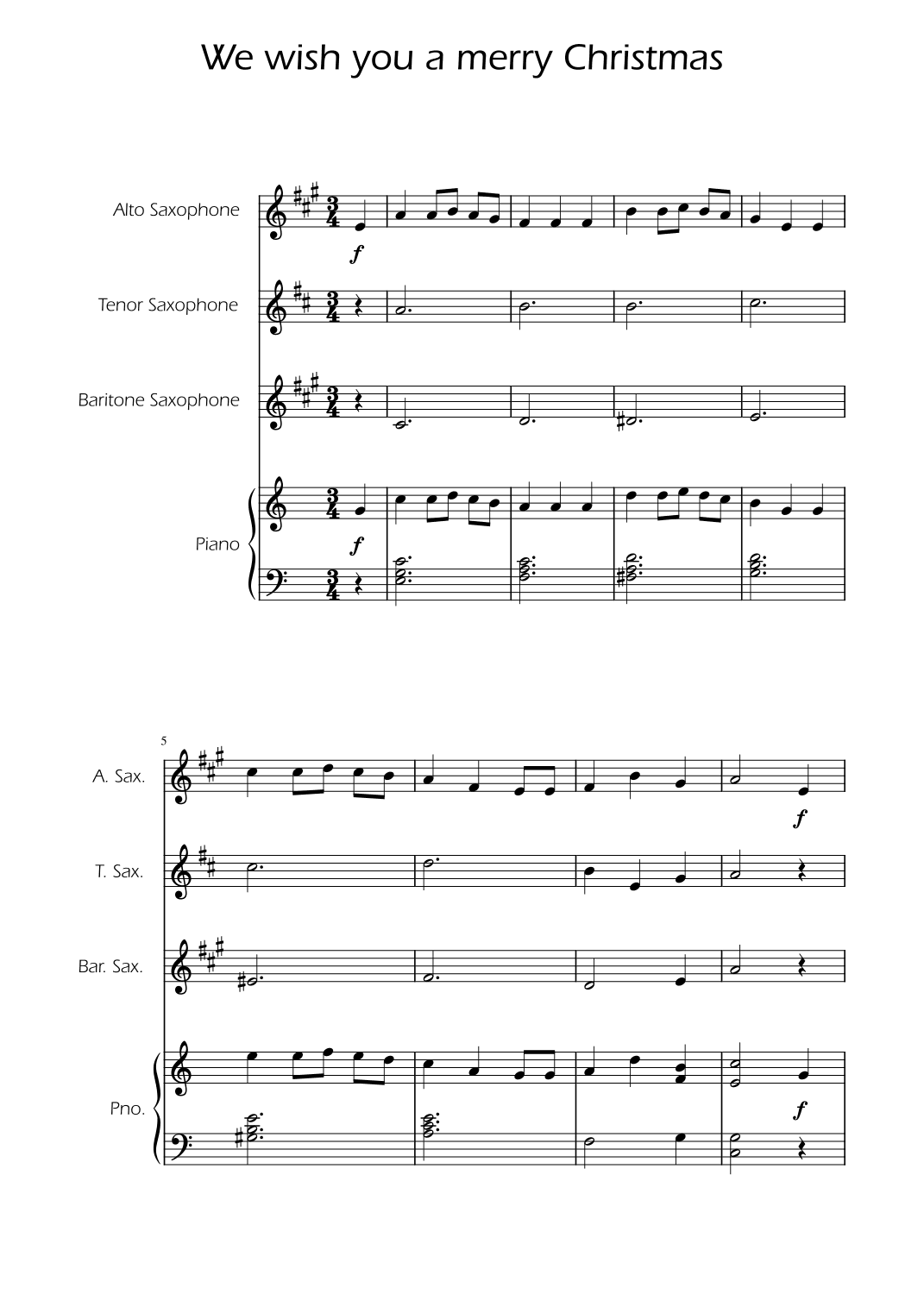 We Wish You a Merry Christmas - Sax Trio w/ Piano (arr. Ygor Nunes)