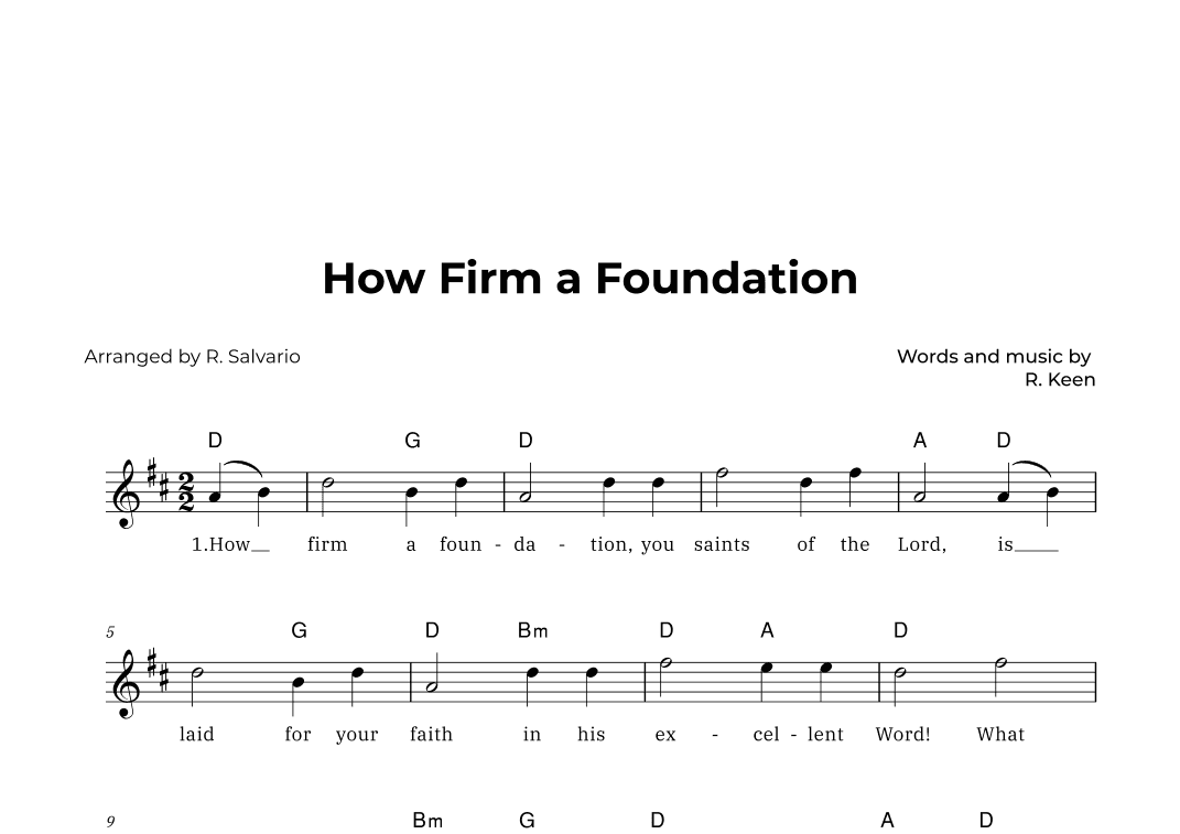 How Firm a Foundation (Key of D Major) (arr. R. Salvario)