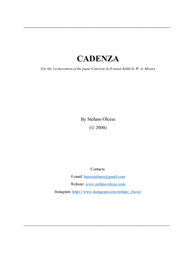 Cadenza for Mozart's piano Concerto K466