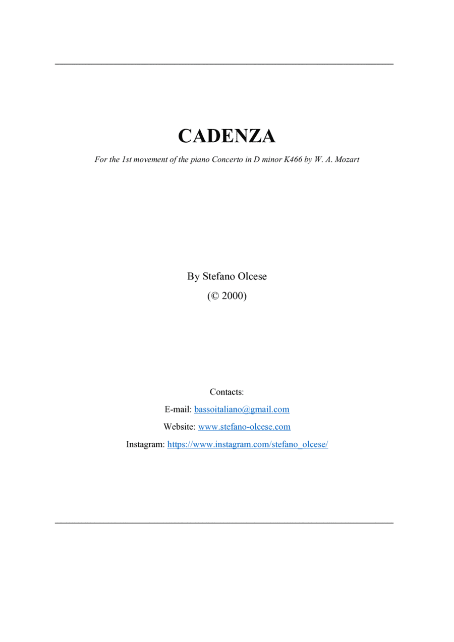 Cadenza for Mozart's piano Concerto K466