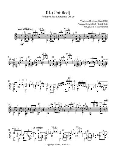 No. 3 "con afflizione" from Feuilles d'Automne, Op. 29 (arr. Eric J Roth)