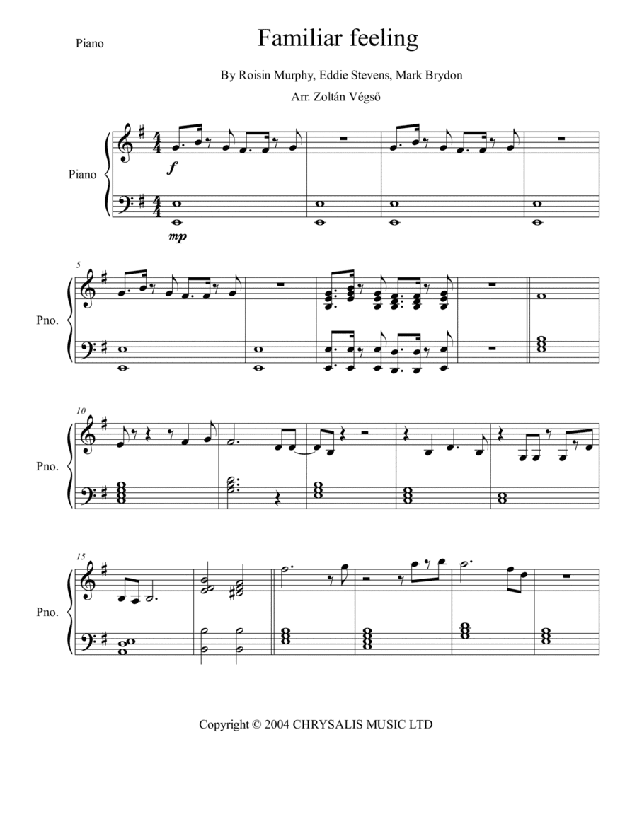 Familiar Feeling (arr. Zoltán Végső)