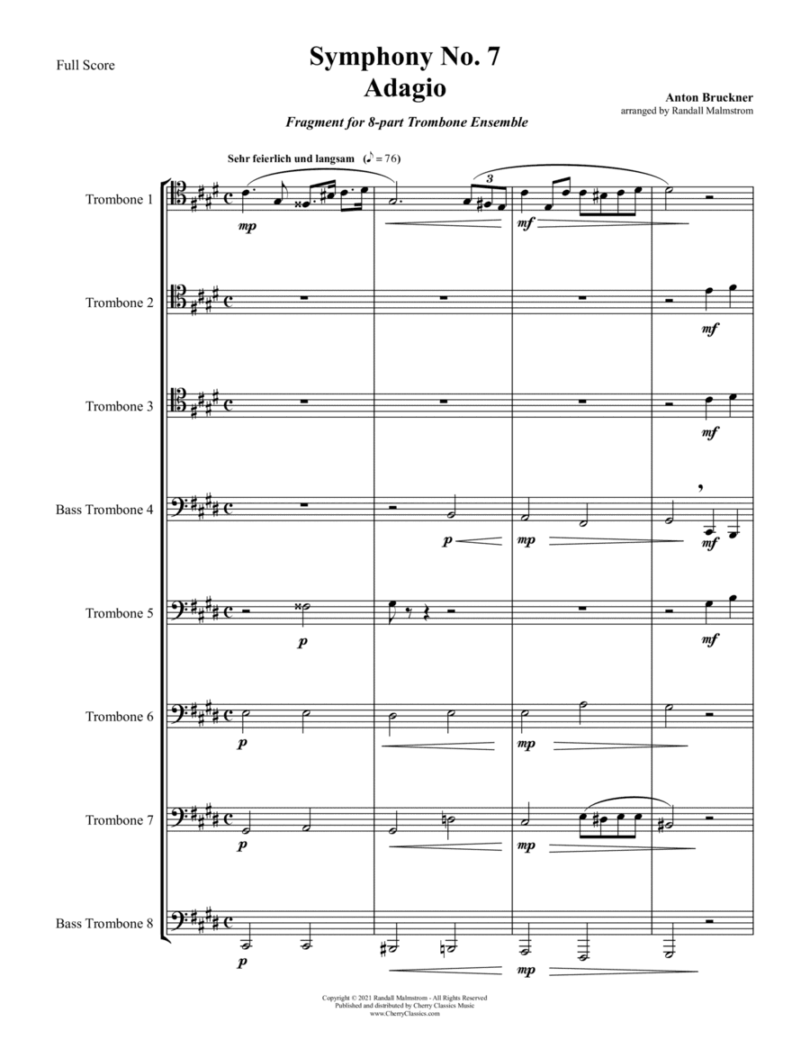 Adagio from Symphony No. 7 for 8-part Trombone Ensemble (arr. Randall Malmstrom)