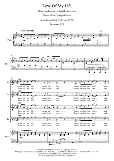 Love Of My Life (arr. Carolyn Goates)