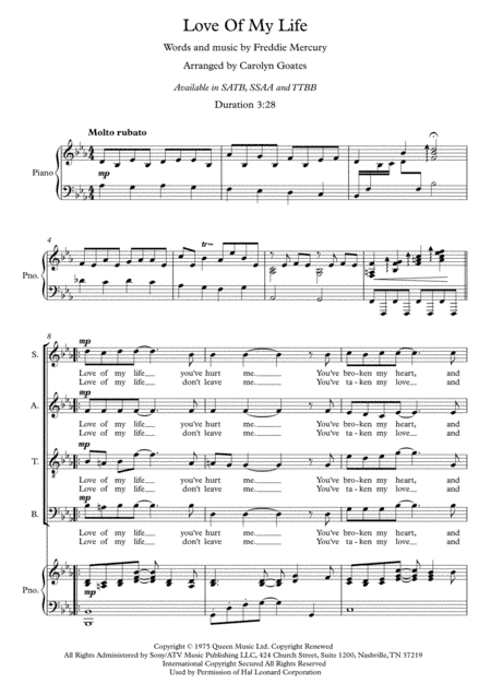 Love Of My Life (arr. Carolyn Goates)