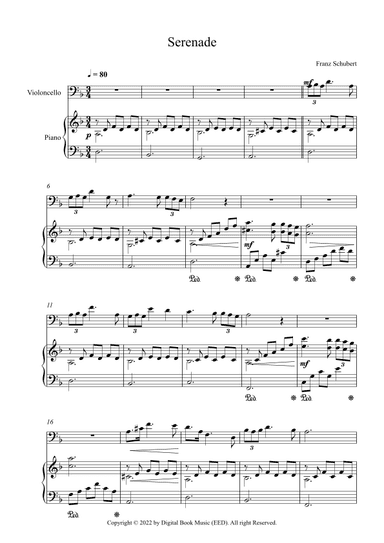 Serenade - Franz Schubert (Cello + Piano) (arr. Digital Book Music)