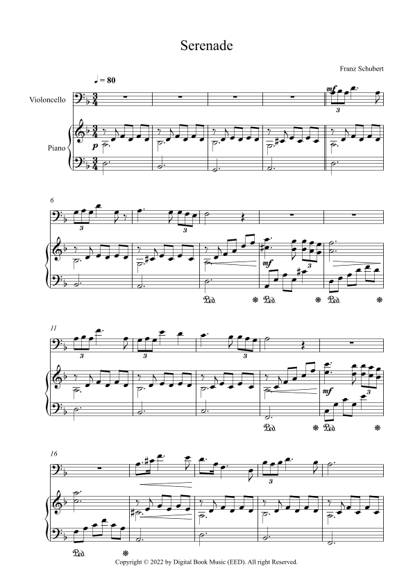 Serenade - Franz Schubert (Cello + Piano) (arr. Digital Book Music)