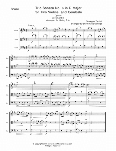 Tartini, G. - Sonata No. 6 for Violin, Viola and Cello (arr. Linda M. Scott)