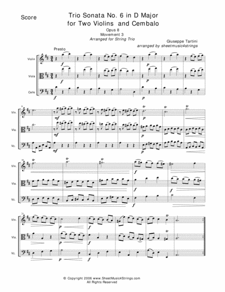 Tartini, G. - Sonata No. 6 for Violin, Viola and Cello (arr. Linda M. Scott)