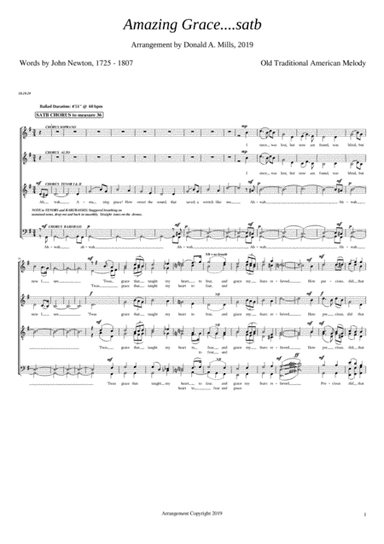 Amazing Grace....SSAATTBB (arr. Donald A. Mills, 2019)