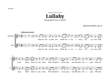 Lullaby by Brahms for SA Choir (arr. Langanho)