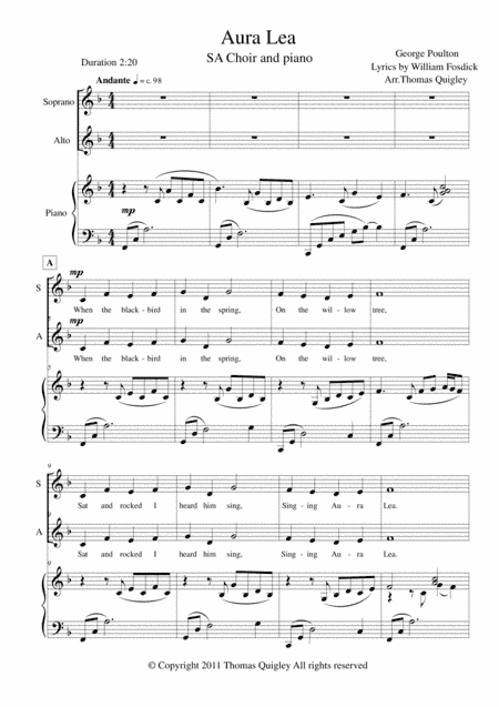 Aura Lea (arr. Thomas Quigley)