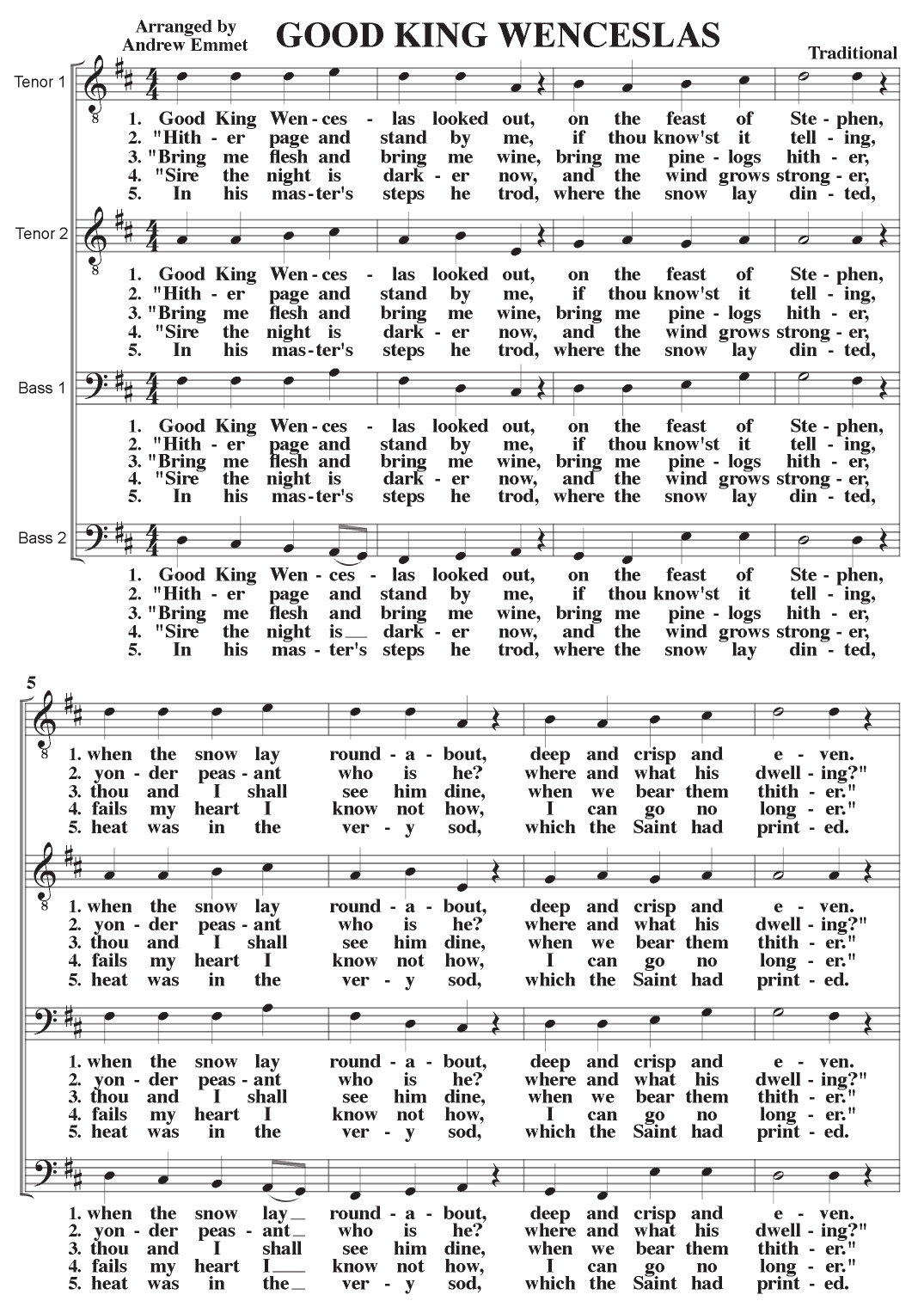 Good King Wenceslas A Cappella TTBB (arr. Andrew Emmet)