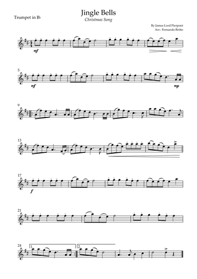 Jingle Bells (Christmas Song) for Trumpet in Bb Solo (arr. Fernando Britto)