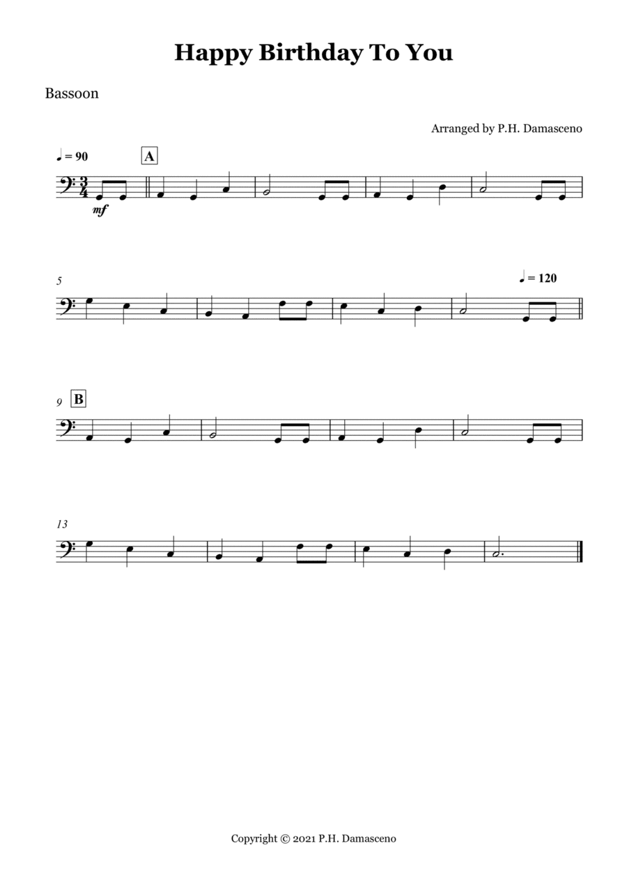 Happy Birthday To You - Bassoon Solo (arr. P.H. Damasceno)
