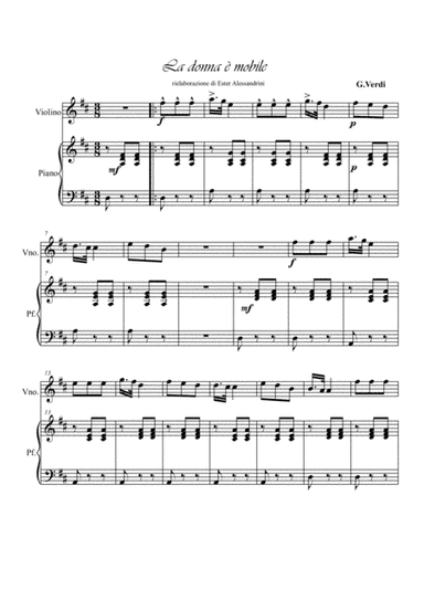 La donna è mobile da Rigoletto. Violin and piano (arr. Ester Alessandrini)