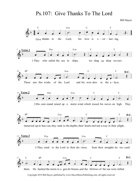 Psalm 107 Give Thanks To The Lord (leadsheet)