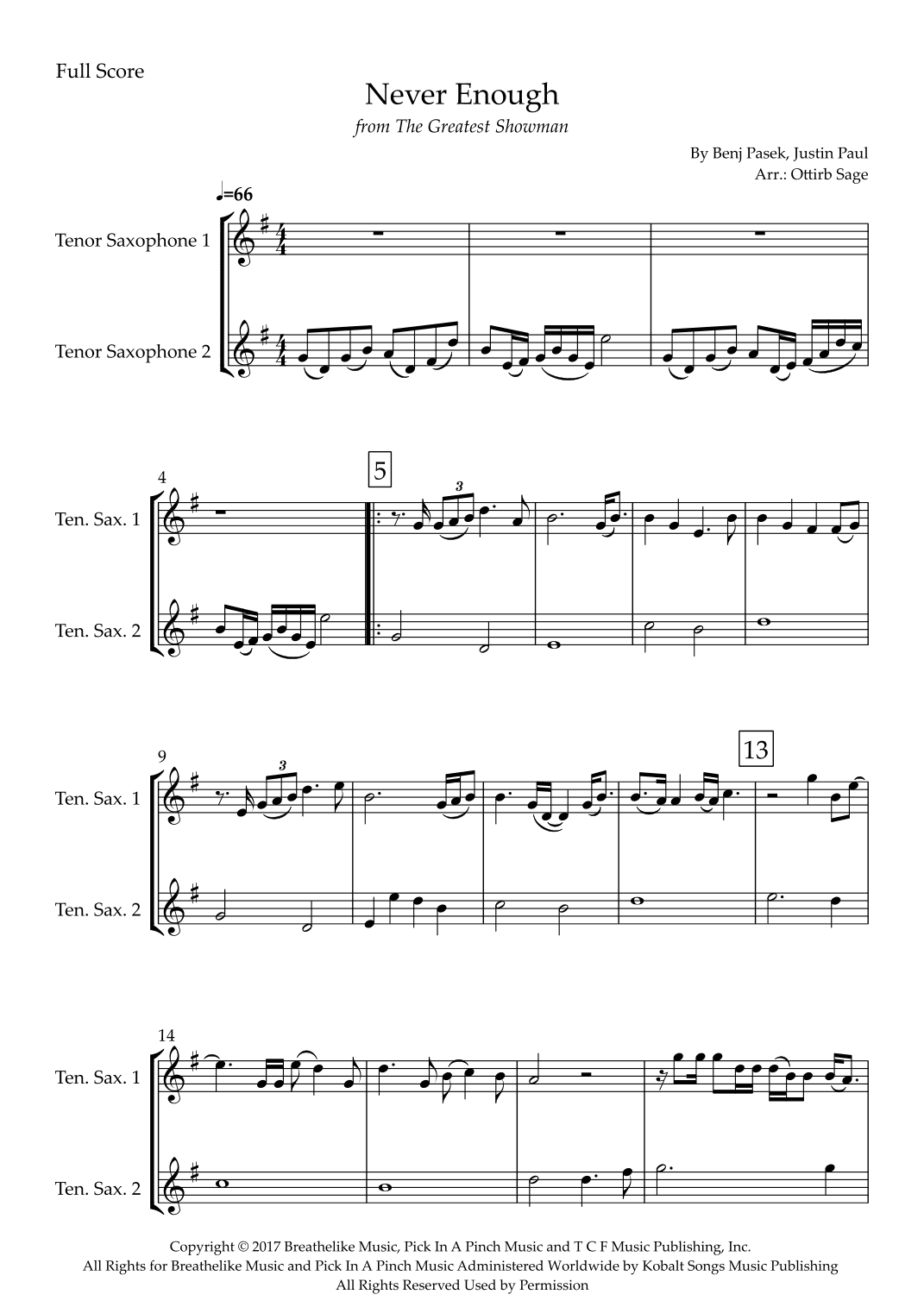 Never Enough (arr. Ottirb Sage)